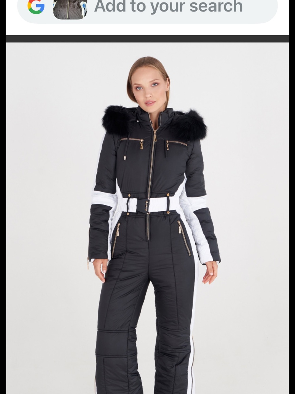 Black & White Faux-Fur Hooded Ski Jumpsuit